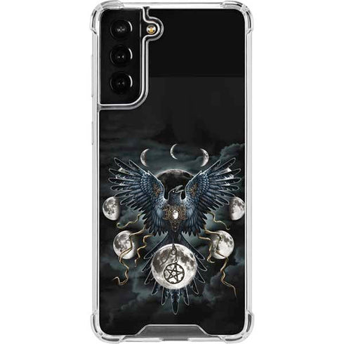 Crow and Moon Phases by Sarah Richter Galaxy S21 FE Clear Case
